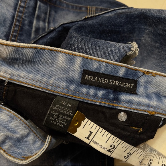 CJ Black Jeans Men's 34x34 Blue Denim Distressed Ripped Relaxed Straight Jeans - Picture 6 of 9